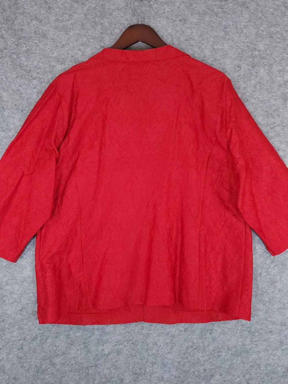 Eileen Fisher Red Crinkle Silk Jacket Top Lagenlook Plus Size 1X 3/4 Sleeve - Picture 5 of 8